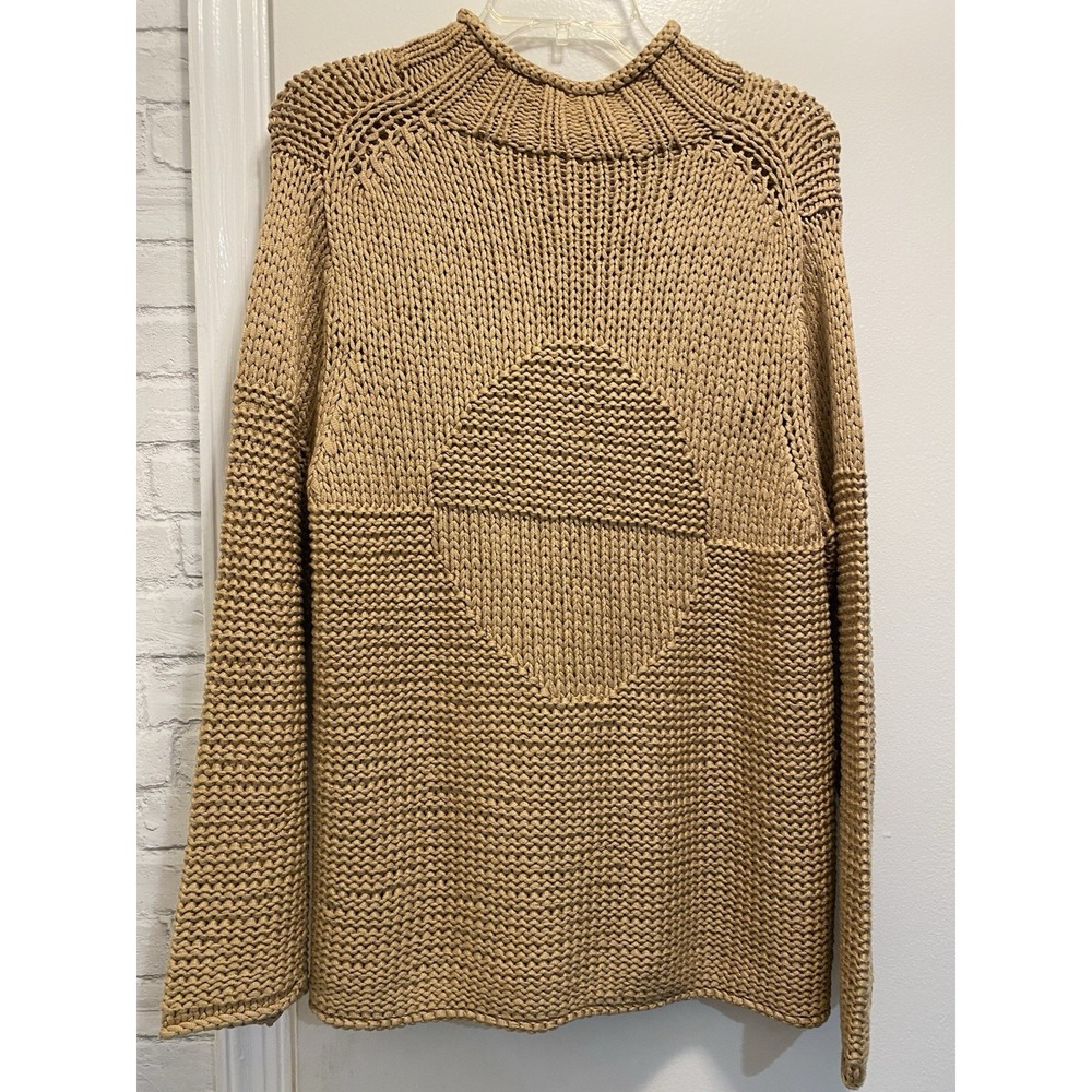 Go Silk medium Ivory round Neck Chunky Ribbed Knit Sweater 100 silk Minimalist